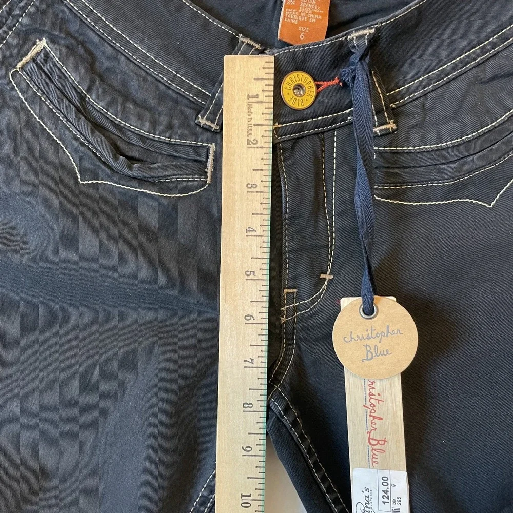 Christopher Blue‎ Womens Cropped Stretch Pocket Black Capri Jeans, 6